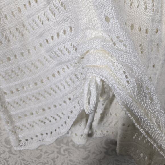 Maurices Open Work Knit Sweater sz L Ivory Blue Ruched Cinch Tie V Neck NEW - Picture 5 of 14